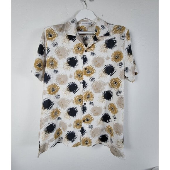 Franco Masoma Men's Abstract Print Textured Short-Sleeve Button-Up Shirt Casual - Picture 1 of 8